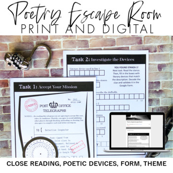 Preview of Poetry Escape Room (Breakout) Print and Fully Digital