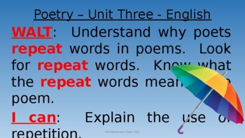 Preview of Poetry -  Explicit Teaching of Repetition - Unit Three C2C