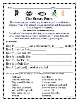 Poetry Writing Five Senses Poem Creating Imagery W Easel Activity