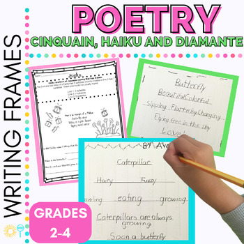 Preview of Poetry Writing Graphic Organizer Frames | Cinquain | Haiku | Diamante Grades 2-4