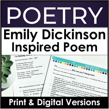Preview of Poetry Writing Assignment for an Emily Dickinson Inspired Poem in High School