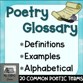 Preview of Poetry Glossary for students - No prep - 20 common poetic terms