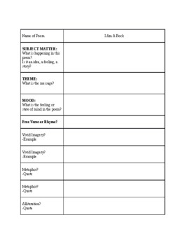 Poetry Graphic Organizer by Shayla Ross | TPT