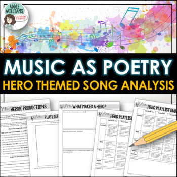Preview of Poetry Analysis With Hero Themed Music / Song Lyrics