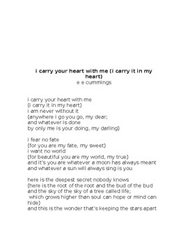 I carry your heart e.e. cummings poetry love poem -  Portugal