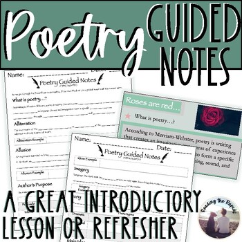 Preview of Poetry Introduction Guided Notes Lesson with Skill Practice Editable PPT