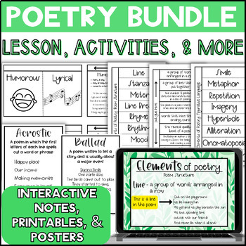 Preview of Poetry Lesson BUNDLE: Google Slides, Notes, Activities, & Bulletin Board Posters