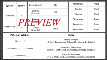 Preview of Poetry Meter Reference Sheet