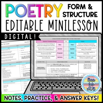 Preview of Poetry Minilesson | Distance Learning Poetry Notes