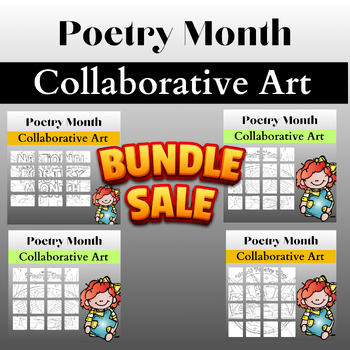 Preview of Poetry Month Activities Coloring Collaborative Poster Bulletin Board bundle