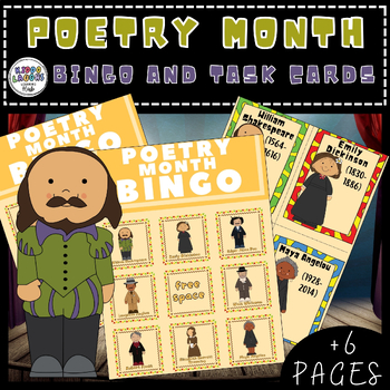 Preview of Poetry Month Bingo, Poetry Month  biography task cards