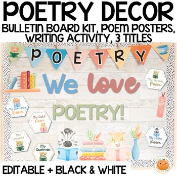 Preview of Poetry Month Bulletin Board, Poetry Posters, Classroom Decor, Editable