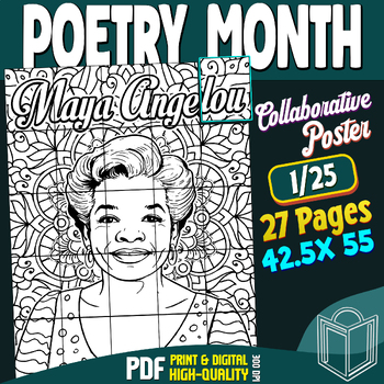 Preview of Poetry Month: Maya Angelou Collaborative Poster Coloring Craft, Bulletin Board