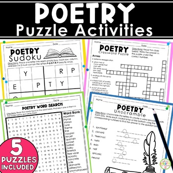 Preview of Poetry Month Puzzles | Word Search & Crossword Puzzle April Activities