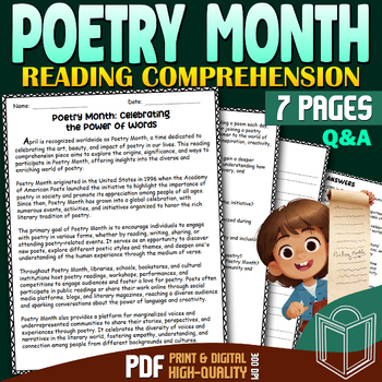 Preview of Poetry Month: 2nd, 3rd, 4th and 5th Grade Reading Comprehension Passage - Q&A
