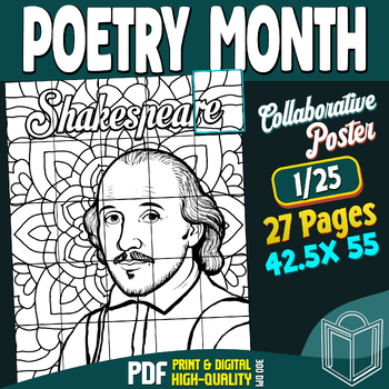 Preview of Poetry Month: Shakespeare Collaborative Poster Coloring Craft, Bulletin Board