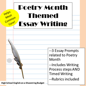 Preview of Poetry Month Themed Essay Writing, w Rubrics & Printables