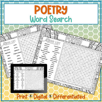 Preview of Poetry Month Word Search Puzzle Activity