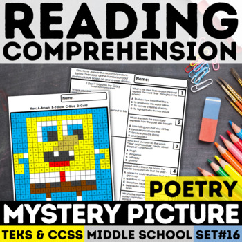 Preview of Poetry Mystery Picture Analysis Worksheet & ELA Color By Number Activities Theme