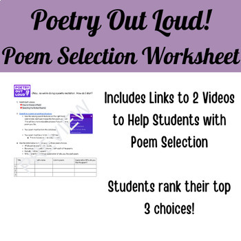 Preview of Poetry Out Loud (POL) Competition Poem Selection Worksheet