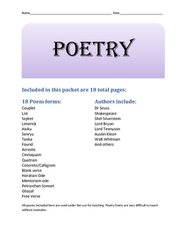 Preview of Poetry Packet companion poems