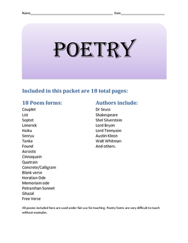 Poetry Packet companion poems by JTeffects | TPT