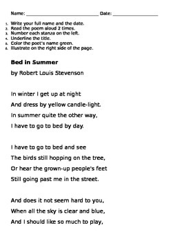 Poetry Packet for 2nd and 3rd Grade, Includes Common Core Exemplar Poems