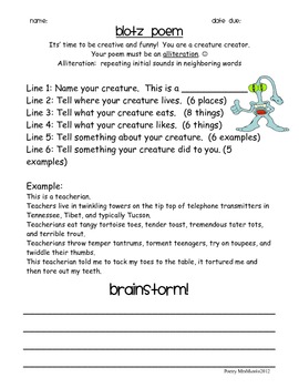 Preview of Fun Creative Writing Poetry Packet for Elementary/Middle School with Rubrics
