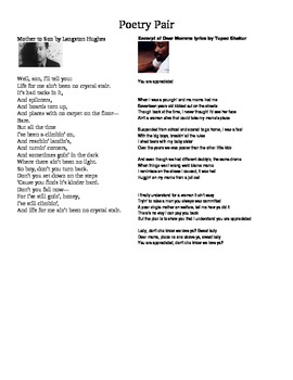 Preview of Poetry Pair:  "Dear Momma" by Tupac and "Mother to Son" by Hughes