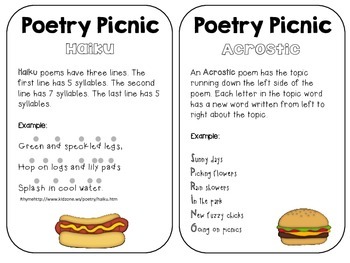 Poetry Picnic Table Cards by KaSandra Elvir | Teachers Pay Teachers