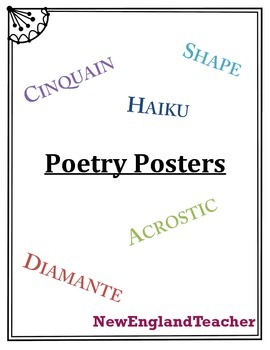 Preview of Poetry Poster Pack: Diamante, Haiku, Cinquain, Acrostic, and Shape / Concrete