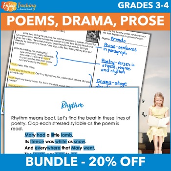 Preview of Poem, Drama & Prose Unit: Story Parts, Plays & Poetry Bundle for RL.3.5 & RL.4.5