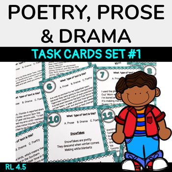 Preview of Poetry, Prose and Drama Task Cards RL 4.5