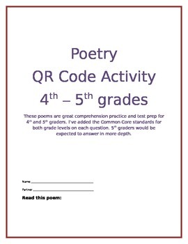 Preview of Poetry QR Code Activity 4th or 5th Grade - Great Test Prep