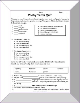 Poetry Quiz by ALove4Literacy | Teachers Pay Teachers