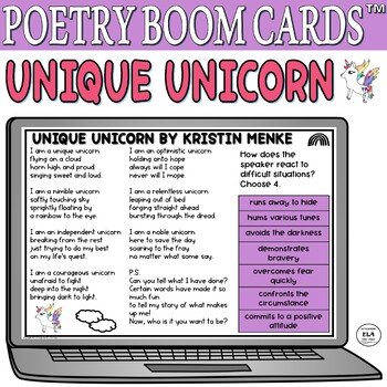 Preview of Boom Cards™ 4th Grade Poetry Quiz Reading Comprehension Test Prep Poem 5th 6th