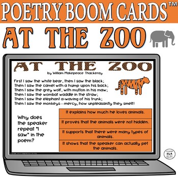 Preview of Boom Cards™ Poetry Quiz Reading Comprehension Test Prep At the Zoo 2nd Grade 3rd