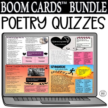 Preview of Poetry Quizzes Reading Comprehension Boom Cards™ Test Prep Poem High School