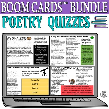 Preview of 4th Grade Poetry Reading Comprehension Boom Cards™ Test Prep Poem 3rd 2nd
