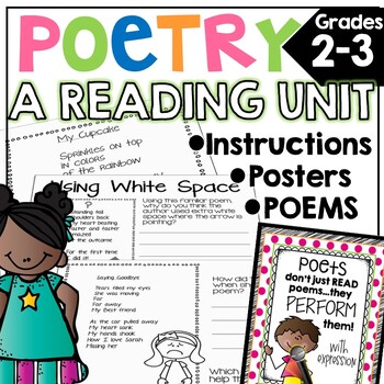 Preview of Poetry Reading Unit 2nd Grade Lessons, Anchor Charts & Poems Poetry Elements