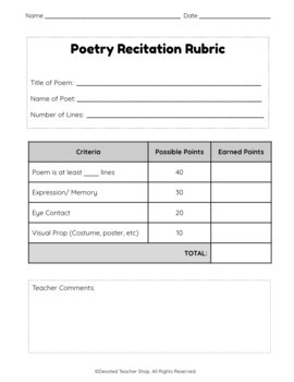 Poetry Recitation Assignment and Rubric by Devoted Teacher | TpT