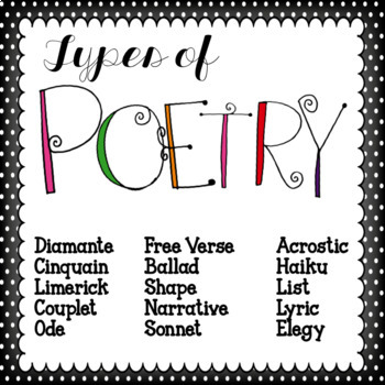 Types of Poems by TxTeach22 | Teachers Pay Teachers