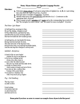 Poetry-Rhyme Scheme Notes and Practice Worksheet by The Bard Enthusiast