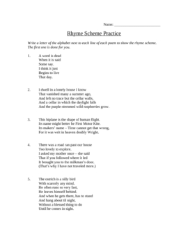 Preview of Poetry Rhyme Scheme Practice