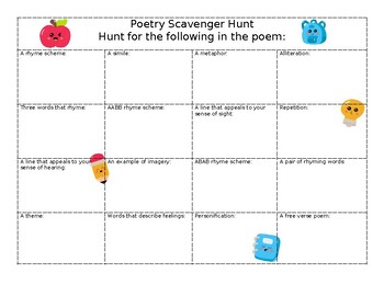 Preview of Poetry Scavenger Hunt - Editable!