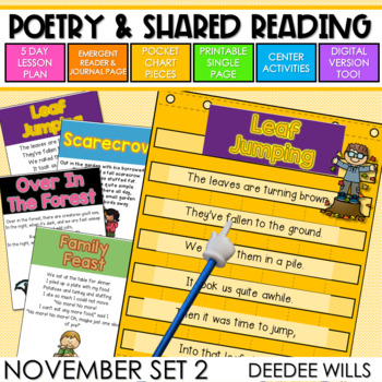 Preview of Poetry Shared Reading Fall, Scarecrow, Nocturnal, Animals, & Thanksgiving Poems
