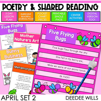 Preview of Spring Poems w Poetry Lesson & Activities Earth Day, Bunny & Insects Bundle