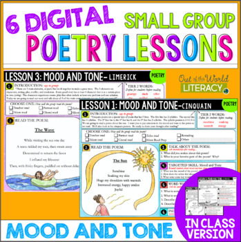 Preview of Poetry Small Group Reading Lessons  MOOD AND TONE- Digital & Print