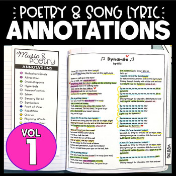 Preview of Poetry + Song Lyric Analysis and Annotation for Middle Grade ELA (VOLUME 1)