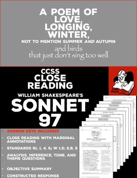 Preview of Poetry Sonnet 97 Close Reading, Analysis, and Constructed Response